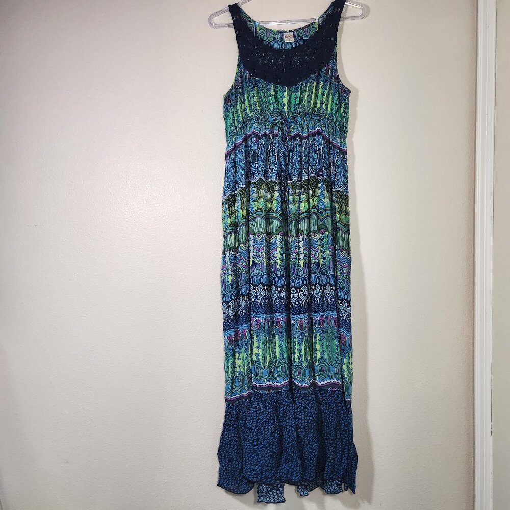 Bila Maxi Dress Women's Size Small Blue Green Purple Crochet Boho Bohemian